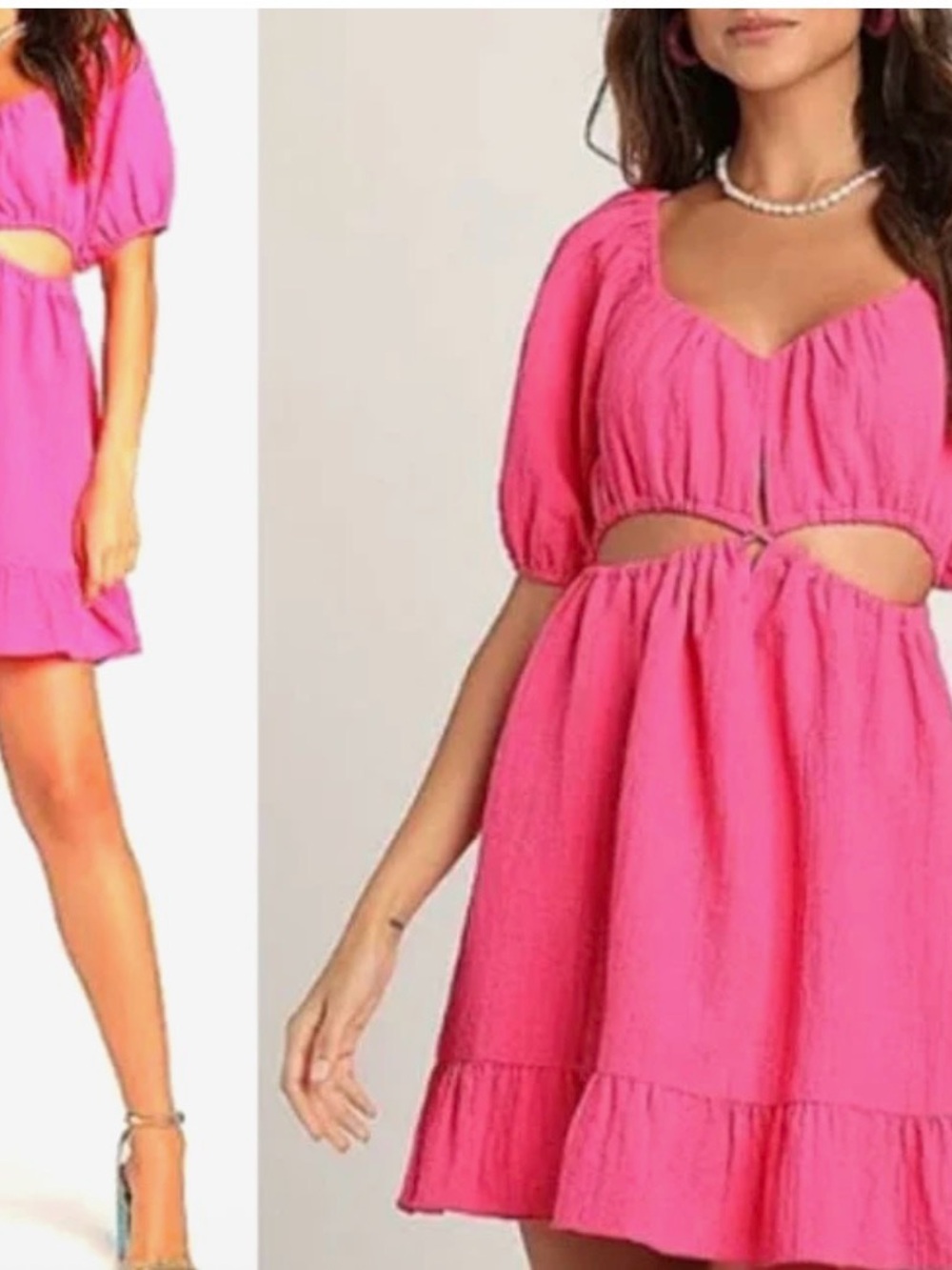 Lulus Hot Pink Puff Sleeve Cutout Mini Dress